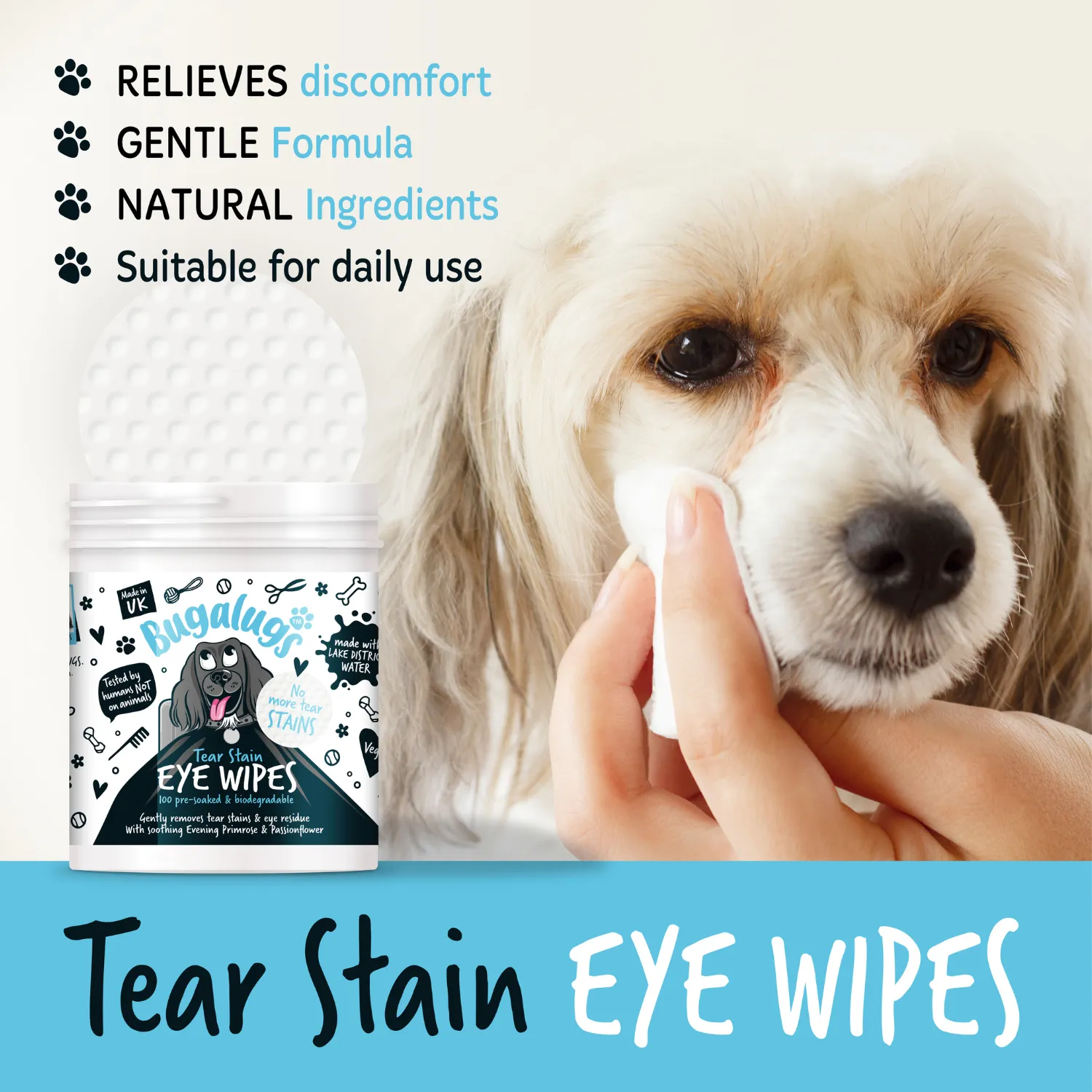 Tear Stain Eye Wipes for Dogs 100 Pre-soaked & Biodegradable Wipes