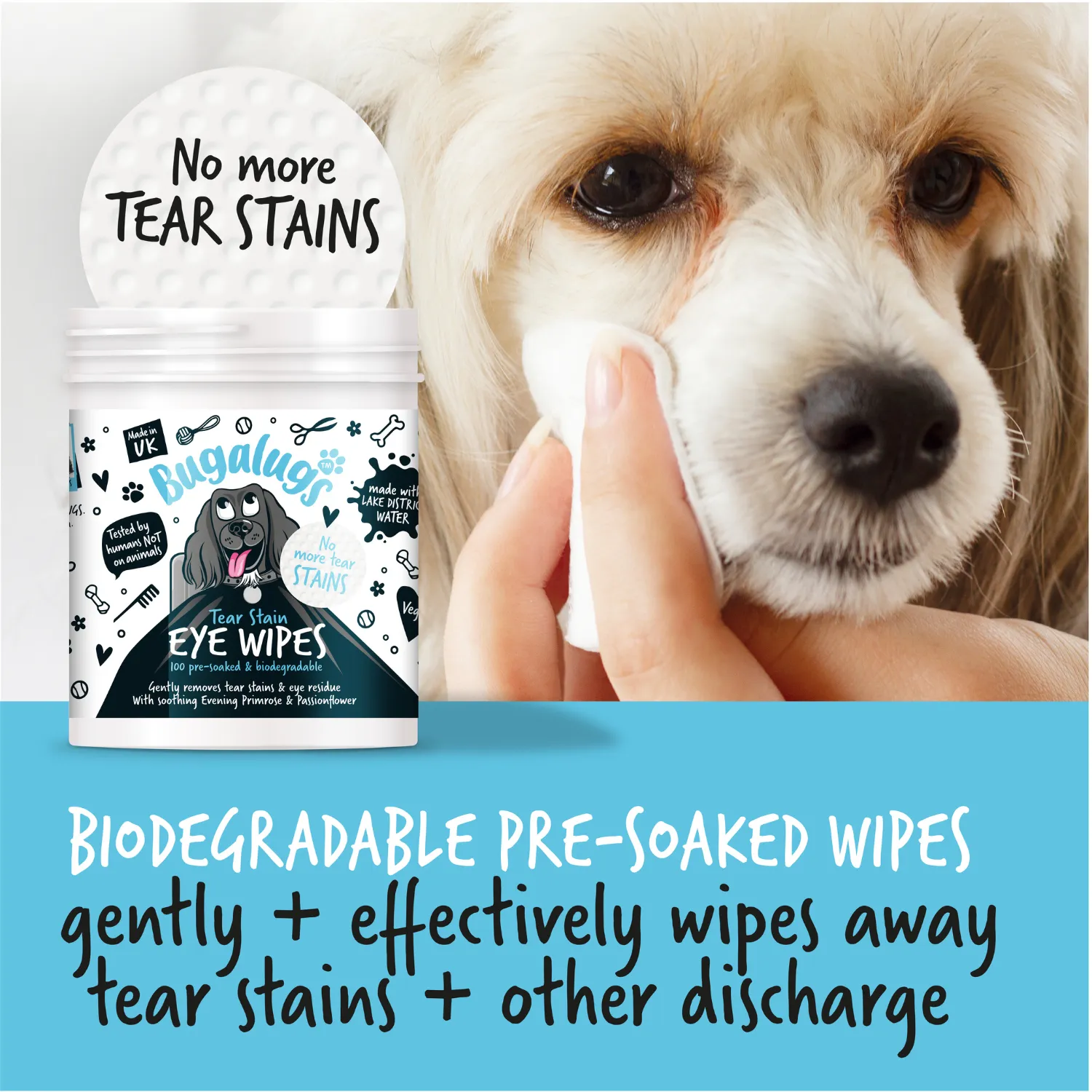 Tear Stain Eye Wipes for Dogs 100 Pre-soaked & Biodegradable Wipes