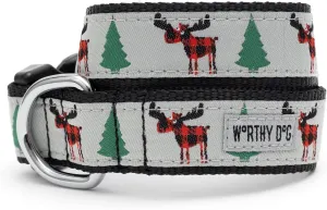 The Worthy Dog Buffalo Moose Adjustable Collar - Stylish and Durable Chritmas Collar for Dogs with Strong Quick Release Buckle Grey Color Large Size