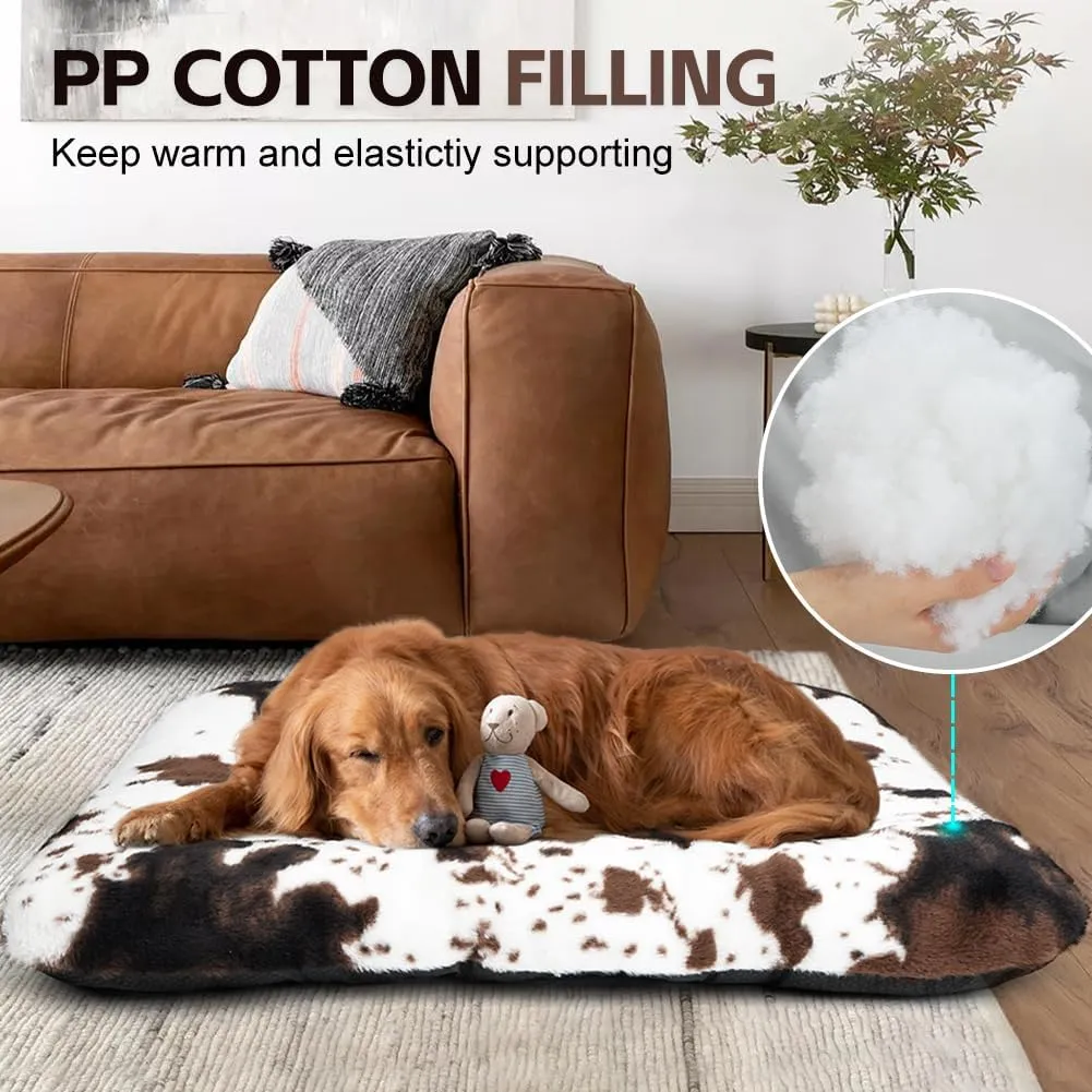 ULIGOTA Dog Bed Crate Pad Pet Cushion Mat for Small Dogs, Soft Fluffy Kennel Pad, Anti-Slip Comfy, White/Brown