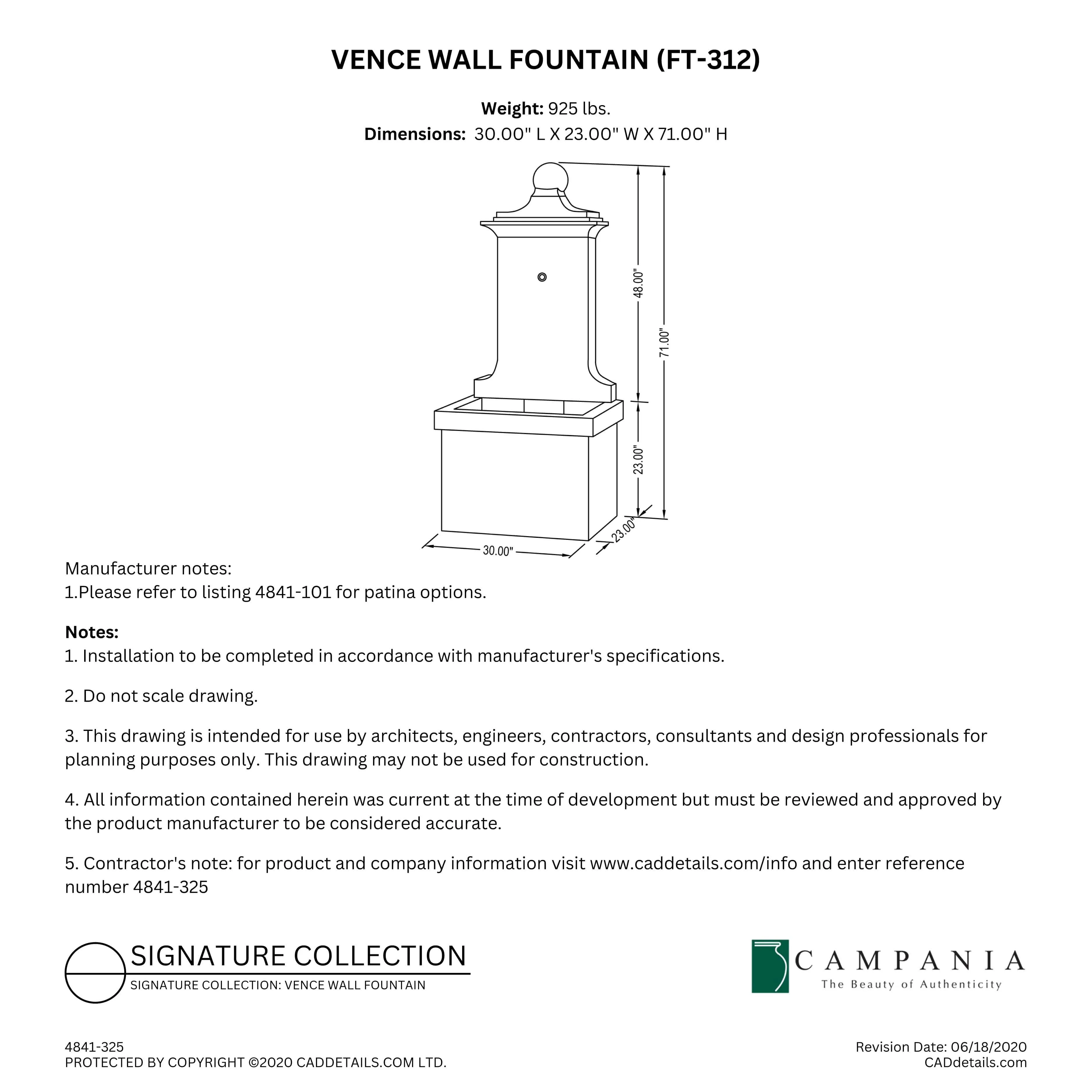Vence Wall Fountain Campania International