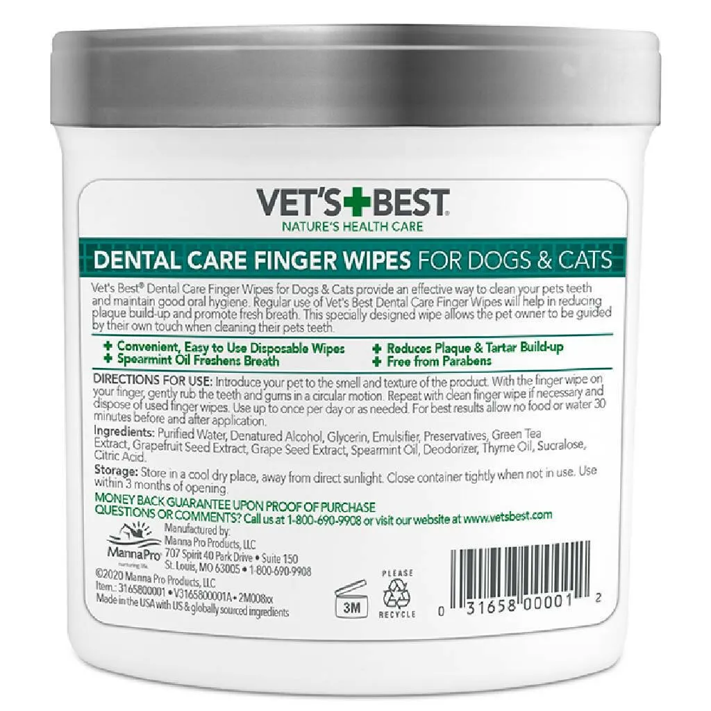 Vet's Best Dental Care Finger Wipes For Dogs & Cats (50 count)