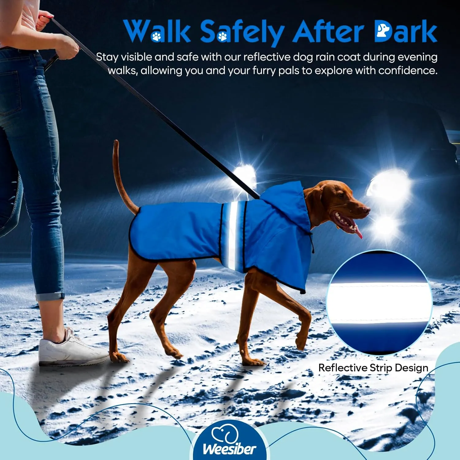 Weesiber Dog Raincoat, Adjustable Dog Rain Jacket Hooded Poncho Slicker, Reflective Pet Rain Coat for Walking (L, Blue)