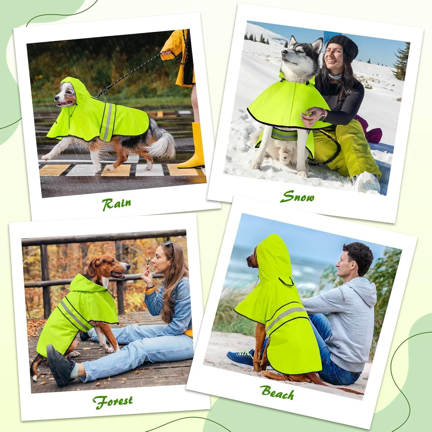 Weesiber Dog Raincoat, Adjustable Waterproof Dog Rain Jacket Poncho with Reflective Strip and Leash Hole, Lightweight Pet Rain Coat for Small to X-Large Doggos (M, Green)