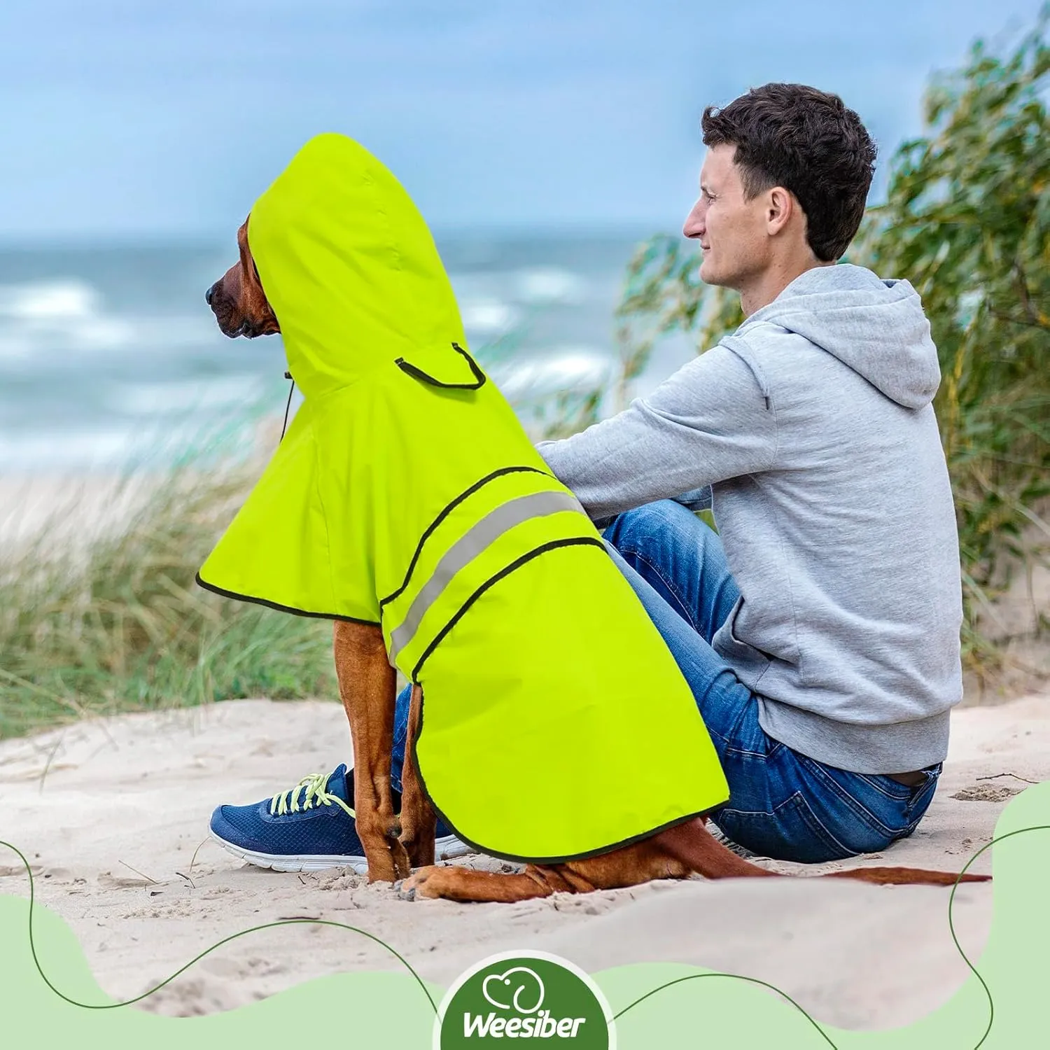 Weesiber Dog Raincoat, Adjustable Waterproof Dog Rain Jacket Poncho with Reflective Strip and Leash Hole, Lightweight Pet Rain Coat for Small to X-Large Doggos (M, Green)