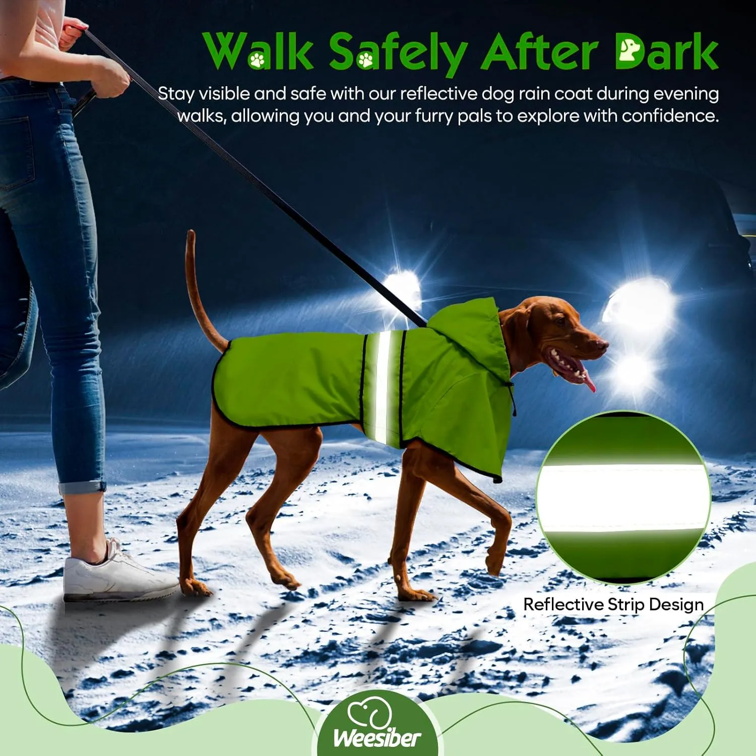 Weesiber Dog Raincoat, Adjustable Waterproof Dog Rain Jacket Poncho with Reflective Strip and Leash Hole, Lightweight Pet Rain Coat for Small to X-Large Doggos (M, Green)