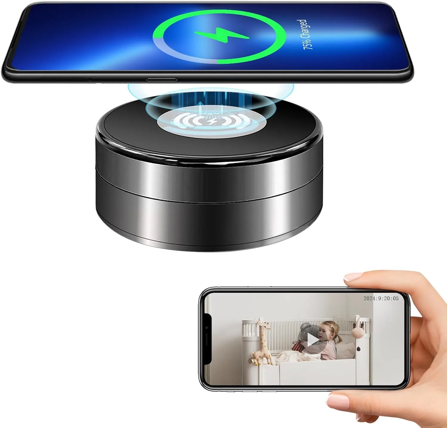 WiFi Video Recorder Real-Time Camera with Wireless Charger1080P HD,Motion Detection 160Viewing Angle Security Camera for Home Office Store(2.4/5Ghz)