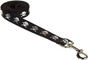 XSmall Black Reflective Skull Dog Leash: 1/2" Wide, 4ft Length - Made in USA.